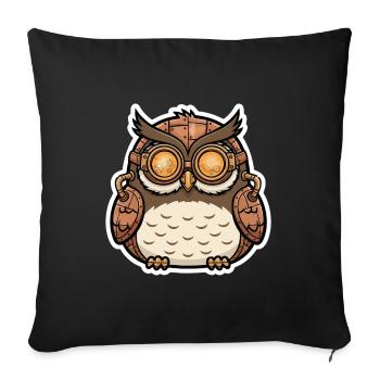 Hibou Steampunk Cyborg Lunettes Engrenages - Housse de coussin décorative 45 x 45 cm - noir - Devant