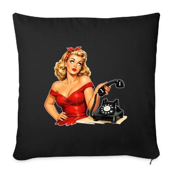 Pin-up agacée : graphique rétro au téléphone - Housse de coussin décorative 45 x 45 cm - noir - Devant