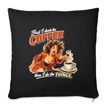 Retro Pin-Up : D’abord je bois le café - Housse de coussin décorative 45 x 45 cm - noir - Devant