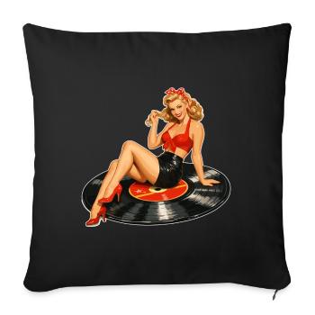 Pin-Up vintage sur vinyle : vinyle rétro - Housse de coussin décorative 45 x 45 cm - noir - Devant