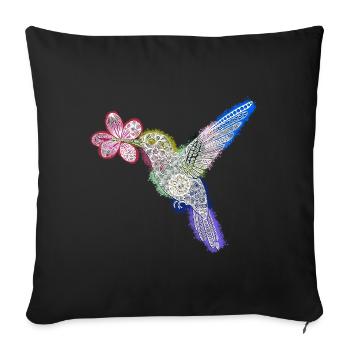 Zentangle-Kolibri mit Blume - Sofakissenbezug 45 x 45 cm - Schwarz - Vorne