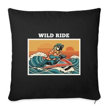 Retro Jet Ski Parrot "Wild Ride" - Sofa pillowcase 17,3'' x 17,3'' (45 x 45 cm) - black - Front