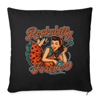 Rockabilly Forever: Rockabella mit E-Gitarre - Sofakissenbezug 45 x 45 cm - Schwarz - Vorne