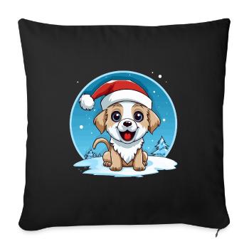 Winter dog with santa hat - Sofa pillowcase 17,3'' x 17,3'' (45 x 45 cm) - black - Front