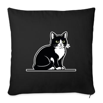 Chat Tuxedo Noir et Blanc Portrait Élégant Assis - Housse de coussin décorative 45 x 45 cm - noir - Devant