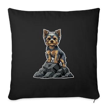 Chien Yorkshire Terrier sur Rocher Portrait Fier - Housse de coussin décorative 45 x 45 cm - noir - Devant