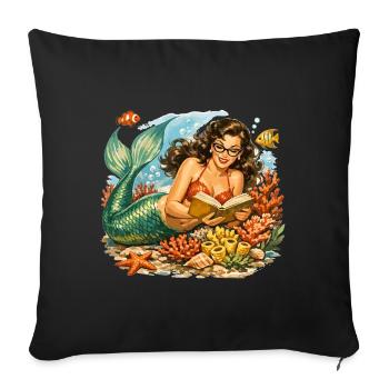 Sirène rétro avec des lunettes en train de lire - Housse de coussin décorative 45 x 45 cm - noir - Devant