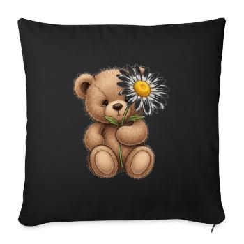 Cute Bear T-shirt with Flower - Softness Design - Sofa pillowcase 17,3'' x 17,3'' (45 x 45 cm) - black - Front