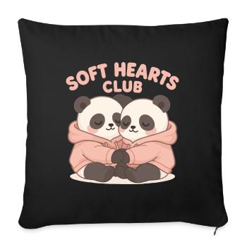Mignons pandas en sweat à capuche – Art du club Soft Hearts - Housse de coussin décorative 45 x 45 cm - noir - Devant