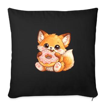 Fuchschen mit Donut - Sofakissenbezug 45 x 45 cm - Schwarz - Vorne