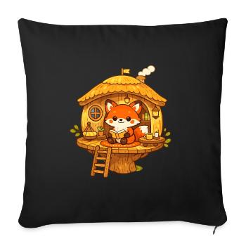 Reading fox in the tree house - Sofa pillowcase 17,3'' x 17,3'' (45 x 45 cm) - black - Front