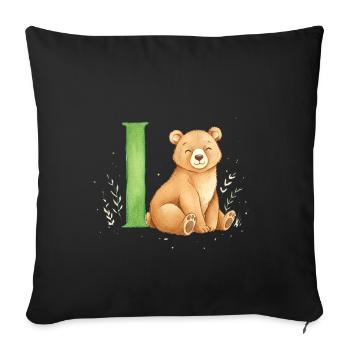 Ours aquarelle avec la lettre I - Housse de coussin décorative 45 x 45 cm - noir - Devant