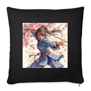 Blütenklinge Ninja im Kimono - Sofakissenbezug 45 x 45 cm - Schwarz - Vorne