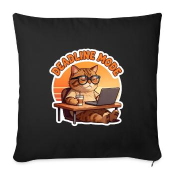 Chat au Bureau en Mode Deadline - Housse de coussin décorative 45 x 45 cm - noir - Devant