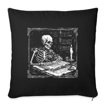Skeleton at the reading table bookworm bookworm - Sofa pillowcase 17,3'' x 17,3'' (45 x 45 cm) - black - Front
