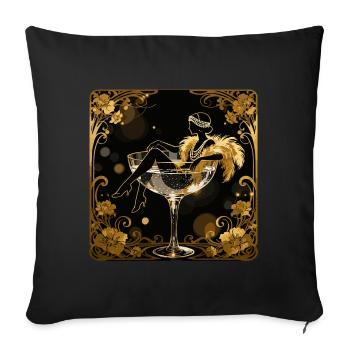 Élégance dorée : Fille Flapper dans un verre - Housse de coussin décorative 45 x 45 cm - noir - Devant