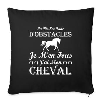 je m en fous j ai mon cheval / humour cheval - Housse de coussin décorative 45 x 45 cm - noir - Devant