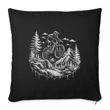 Sentier de descente VTT, vélo de montagne Alpes - Housse de coussin décorative 45 x 45 cm - noir - Devant
