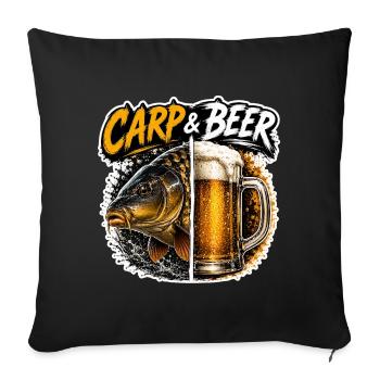 Carpe et bière : design de pêche drôle - Housse de coussin décorative 45 x 45 cm - noir - Devant