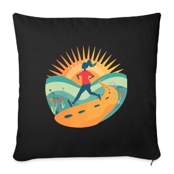 Trail Running Motivation Retro Sunrise Runner Art - Sofa pillowcase 17,3'' x 17,3'' (45 x 45 cm) - black - Front