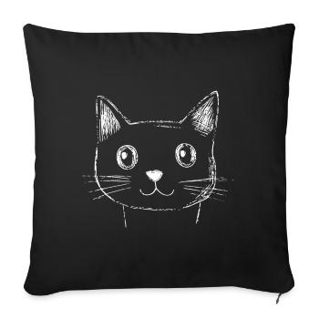 Croquis de visage de chat - Housse de coussin décorative 45 x 45 cm - noir - Devant