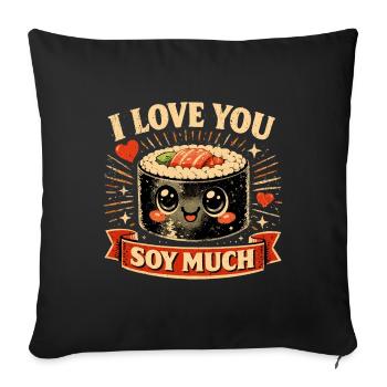 Kawaii Sushi Retro Design - I Love You Soy Much - Sofakissenbezug 45 x 45 cm - Schwarz - Vorne