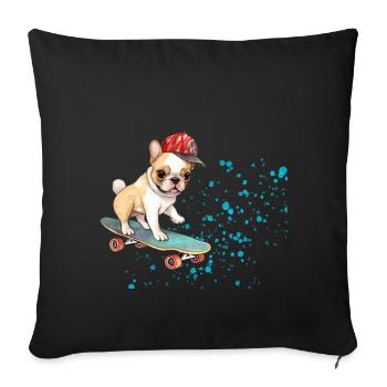 Skateboard Bulldog mit Cap - Sofakissenbezug 45 x 45 cm - Schwarz - Vorne