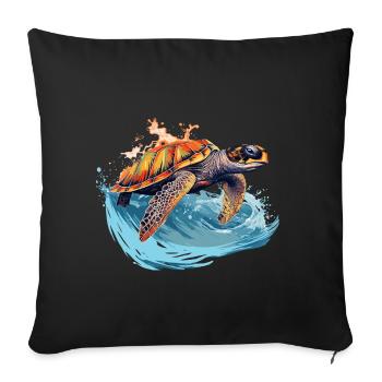 Wild sea turtle in wave - Sofa pillowcase 17,3'' x 17,3'' (45 x 45 cm) - black - Front