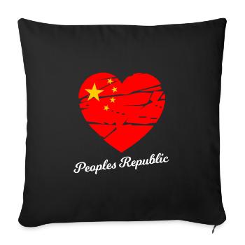 Cœur avec drapeau chinois style vintage - Housse de coussin décorative 45 x 45 cm - noir - Devant