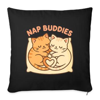 Cute Cat Nap Buddies – Sleeping with Heart - Sofa pillowcase 17,3'' x 17,3'' (45 x 45 cm) - black - Front
