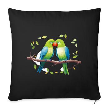 Kissing parrots on a branch - Sofa pillowcase 17,3'' x 17,3'' (45 x 45 cm) - black - Front