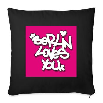 BLY_Berlin lovey you - Pink Sticker - Sofa pillowcase 17,3'' x 17,3'' (45 x 45 cm) - black - Front