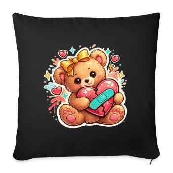 Cute Broken Heart Teddy Bear – Love Aesthetic - Housse de coussin décorative 45 x 45 cm - noir - Devant