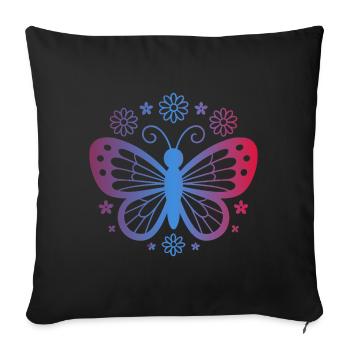 Farbverlauf Schmetterling mit Blumen - Sofakissenbezug 45 x 45 cm - Schwarz - Vorne
