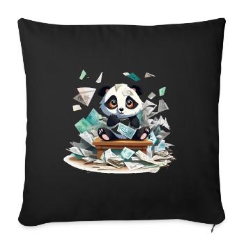 Panda Geldregen am Tisch - Sofakissenbezug 45 x 45 cm - Schwarz - Vorne