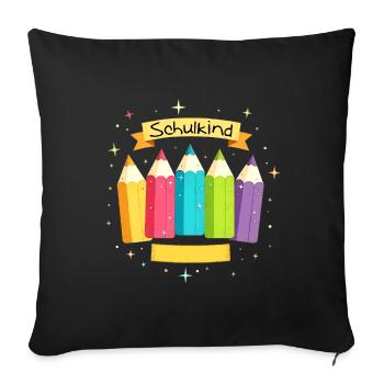 Schulkind 2026 - bunte Buntstifte mit Sternchen - Sofakissenbezug 45 x 45 cm - Schwarz - Vorne
