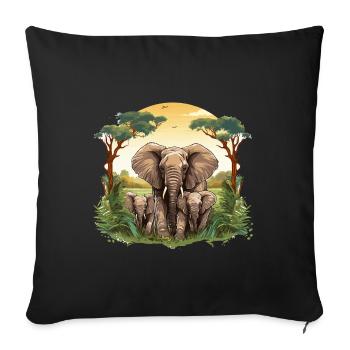 Illustration de la famille de l’éléphant de Savannah - Housse de coussin décorative 45 x 45 cm - noir - Devant