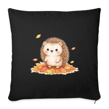 Autumnal hedgehog on leaf mound - Sofa pillowcase 17,3'' x 17,3'' (45 x 45 cm) - black - Front