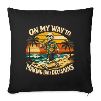 Squelette Vacances Humour Drôle Humour Plage - Housse de coussin décorative 45 x 45 cm - noir - Devant
