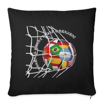 Le football ne connaît pas de limites – Le ballon du monde dans le but - Housse de coussin décorative 45 x 45 cm - noir - Devant