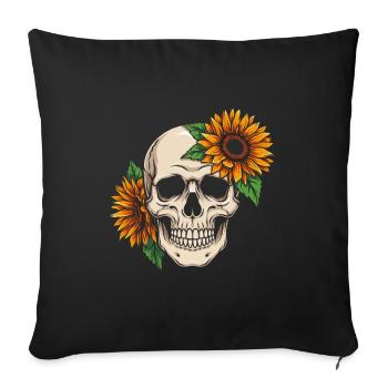 Crâne Squelette de fleurs de crâne de tournesol - Housse de coussin décorative 45 x 45 cm - noir - Devant
