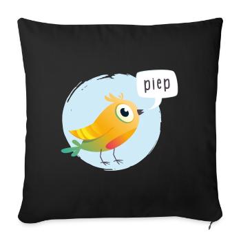 Bunter Vogel mit Piepsprechblase - Sofakissenbezug 45 x 45 cm - Schwarz - Vorne
