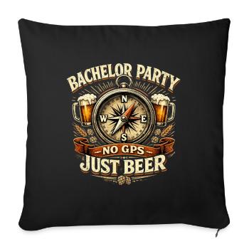 Hommes avec une chemise de enterrement de vie de garçon : pas de GPS, juste une boussole à bière - Housse de coussin décorative 45 x 45 cm - noir - Devant
