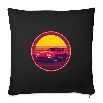 Retro JDM Sportwagen Synthwave Sunset Circle - Sofakissenbezug 45 x 45 cm - Schwarz - Vorne