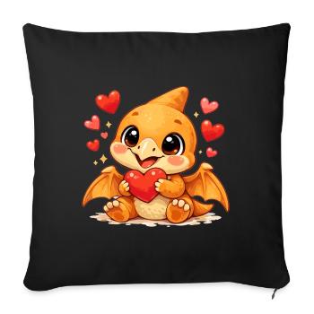 Bébé Dino Ptérodactyle mignon | Dinosaure mignon - Housse de coussin décorative 45 x 45 cm - noir - Devant