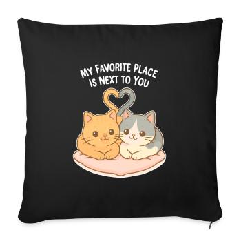 Cœur de couple de chats : mon endroit préféré - Housse de coussin décorative 45 x 45 cm - noir - Devant