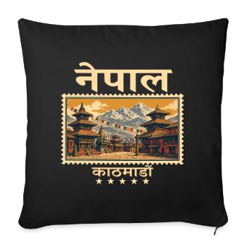 Marque de voyage vintage au Népal à Katmandou - Housse de coussin décorative 45 x 45 cm - noir - Devant