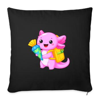 Axolotl with school cone for school enrollment – Kawaii - Sofa pillowcase 17,3'' x 17,3'' (45 x 45 cm) - black - Front