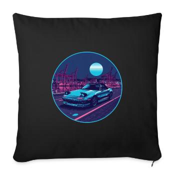 Harbor Run — Teal Roadster am Neon Port - Sofakissenbezug 45 x 45 cm - Schwarz - Vorne