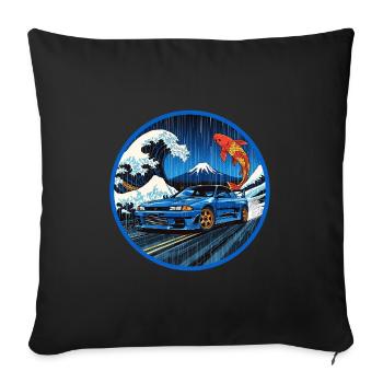 Wellenlegende — JDM-Ikone trifft auf die große Welle - Sofakissenbezug 45 x 45 cm - Schwarz - Vorne
